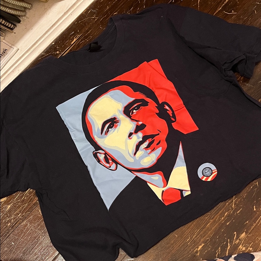 Cropped Obama T-Shirt with Red and Blue Design